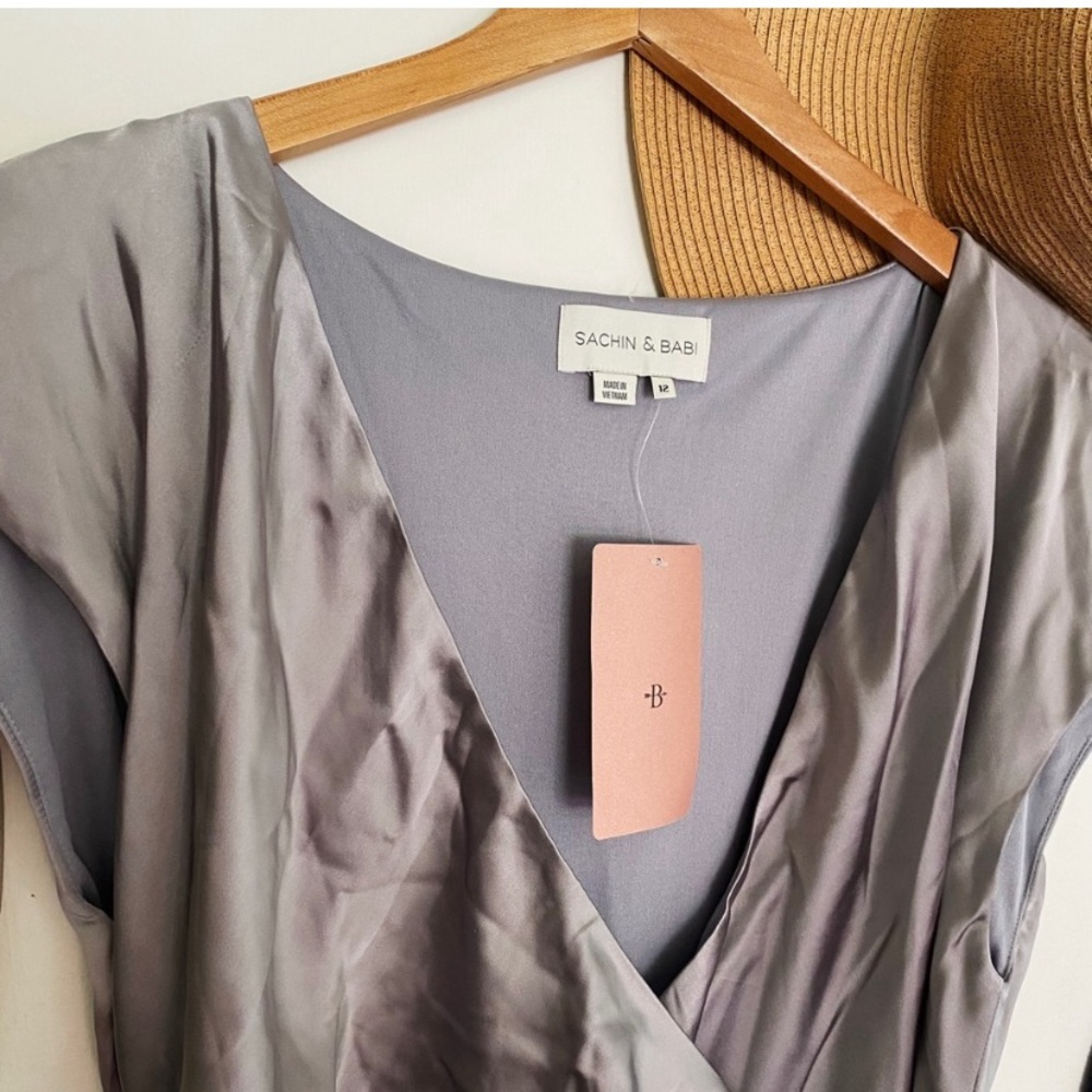 Anthropologie | BHLDN Sachin & Babi Roma Satin Wrap Dress Slate Grey Gray New 12